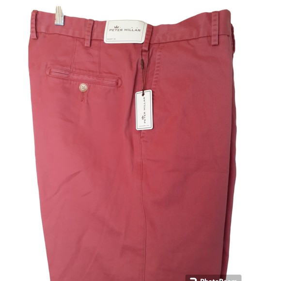 NWT Peter Millar Crown Mens Pilot Twill Flat Front Sport Red Trousers Pants 35 - Picture 1 of 6